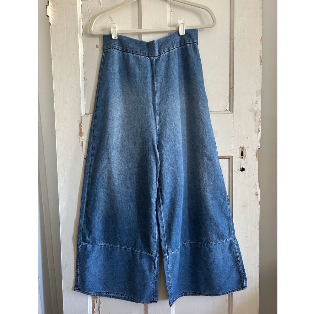 Vintage High-Waisted Wide Leg Denim Jeans – Broken Zipper – Size Approx. Small
